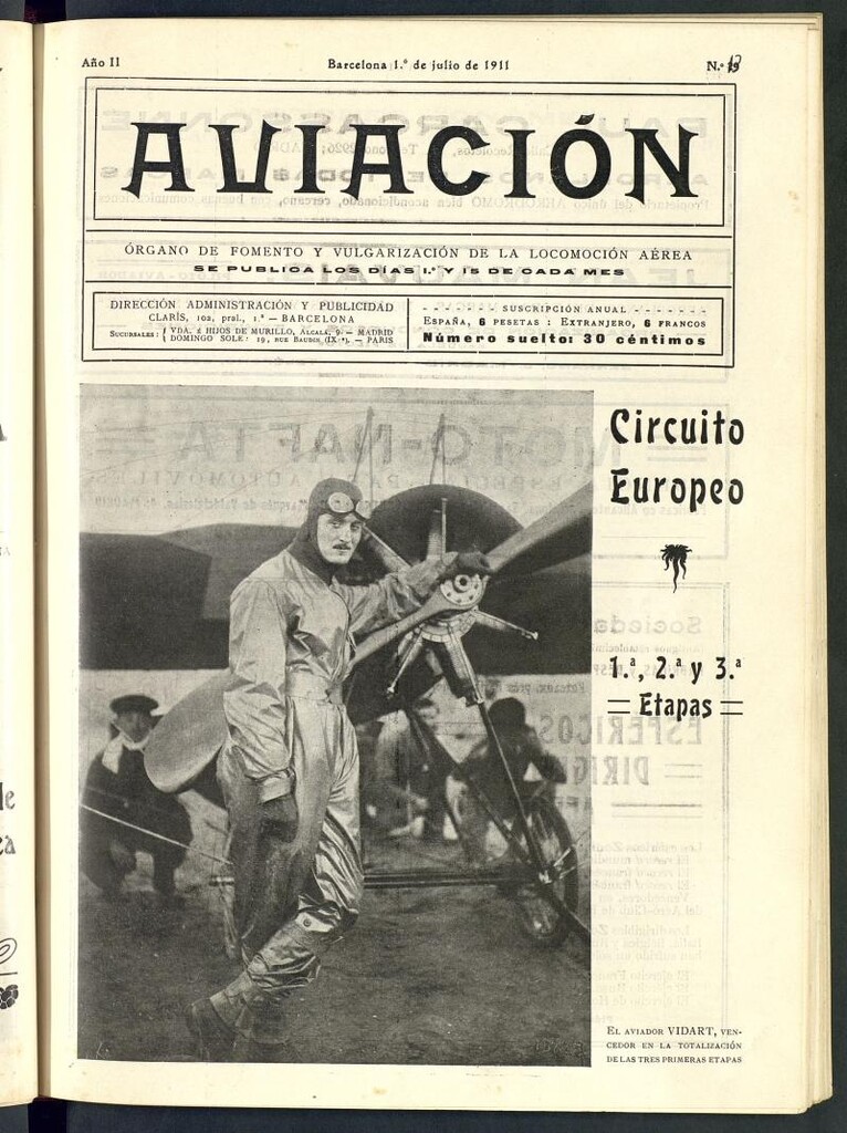Miniatura de Aviación (Barcelona) del 1 de julio de 1911, nº 13