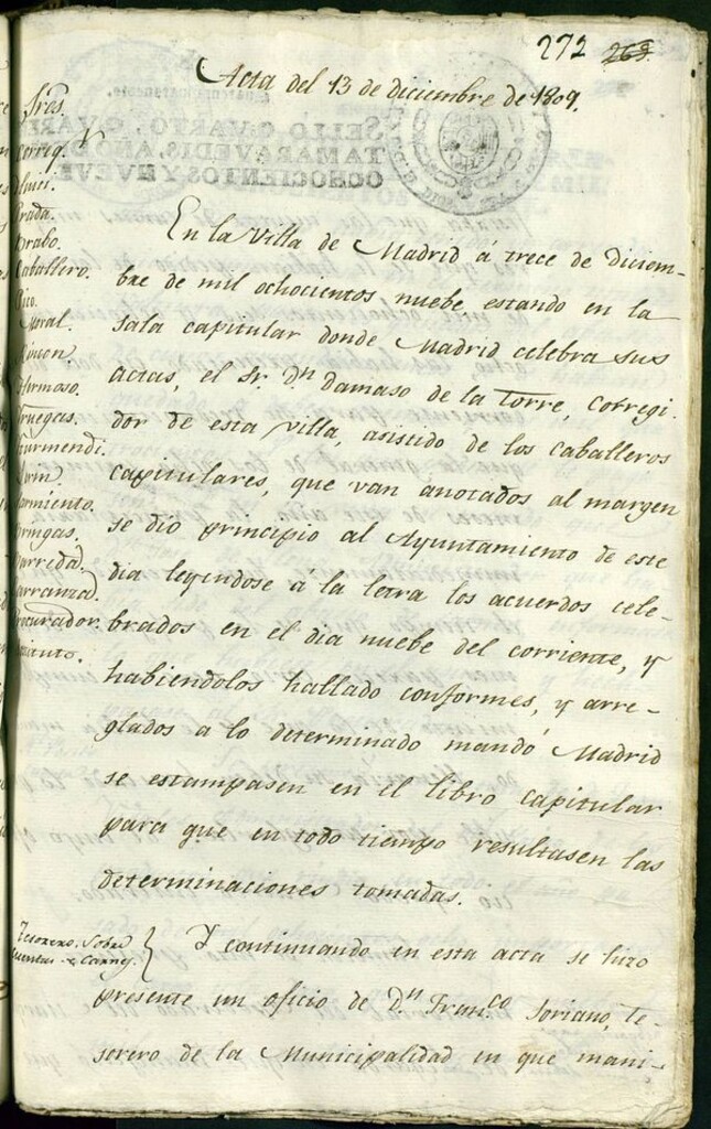 Miniatura de Libro de Acuerdos del Ayuntamiento de Madrid del 13 de Diciembre de 1809