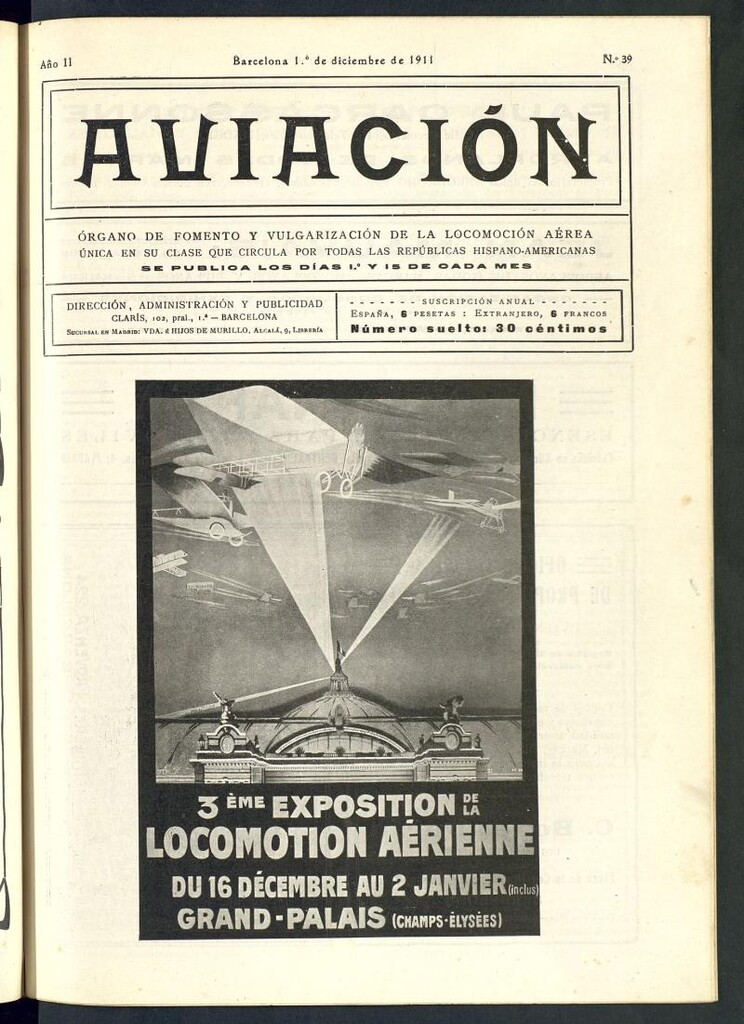 Miniatura de Aviación (Barcelona) del 1 de diciembre de 1911, nº 39