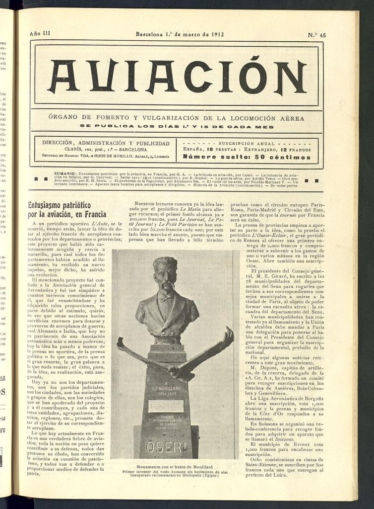Miniatura de Aviación (Barcelona) del 1 de marzo 1912, nº 45