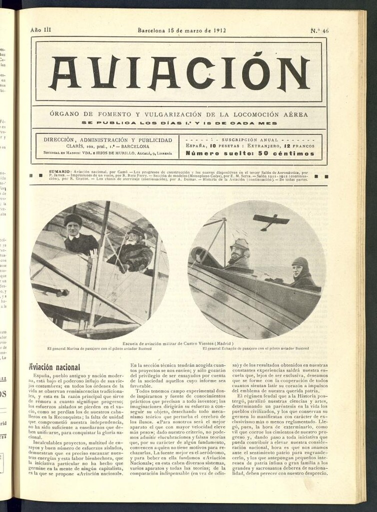 Miniatura de Aviación (Barcelona) del 15 de marzo 1912, nº 46