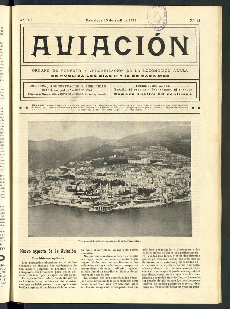 Miniatura de Aviación (Barcelona) del 15 de abril 1912, nº 48