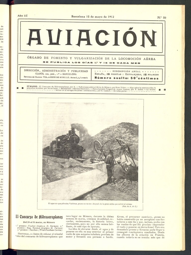 Miniatura de Aviación (Barcelona)del 15 de mayo de 1912, nº 50