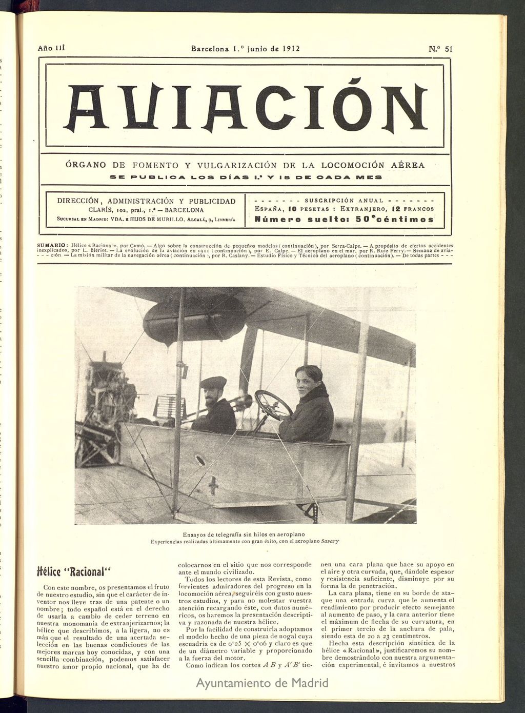 Miniatura de Aviación (Barcelona) del 1 de junio de 1912, nº 51