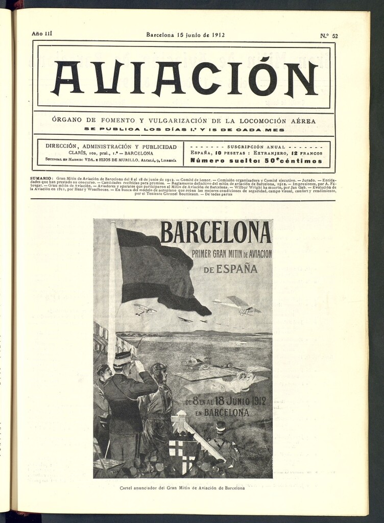 Miniatura de Aviación (Barcelona) del 15 de junio de 1912, nº 52