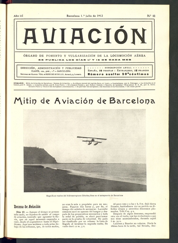 Miniatura de Aviación (Barcelona) del 1 de julio de 1912, nº 53
