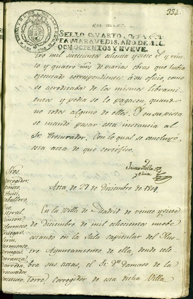 Miniatura de Libro de Acuerdos del Ayuntamiento de Madrid del 27 de Diciembre de 1809