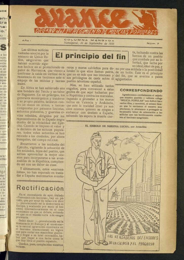 Miniatura de Avance: boletín de lucha antifascista de 16 de septiembre de 1936, nº 7