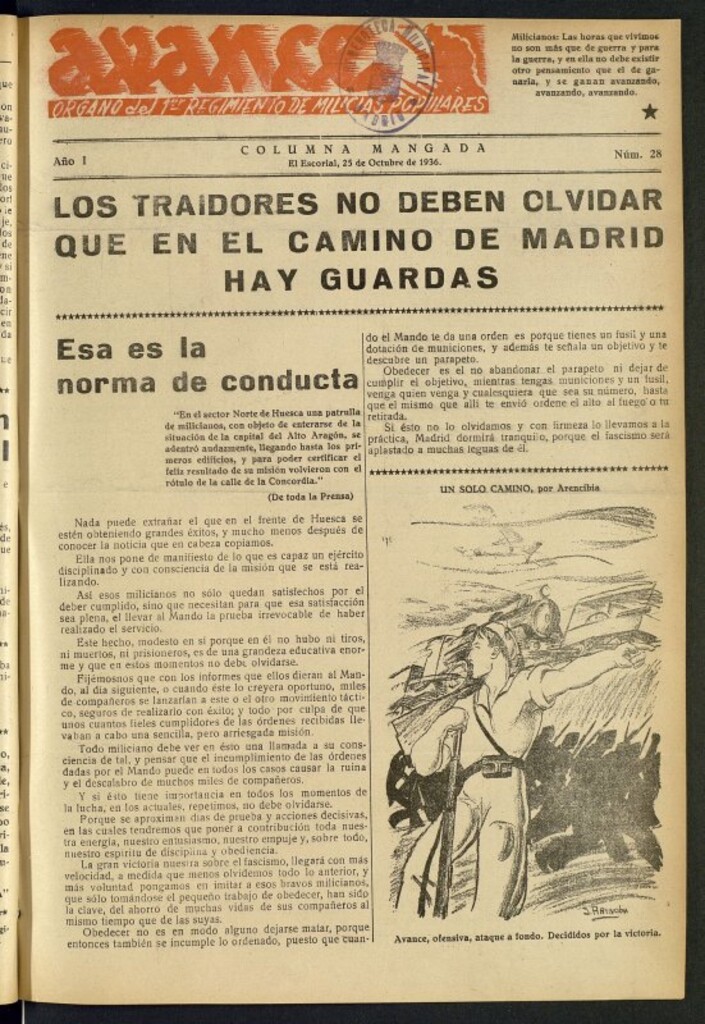 Miniatura de Avance: boletín de lucha antifascista de 25 de octubre de 1936, nº 28