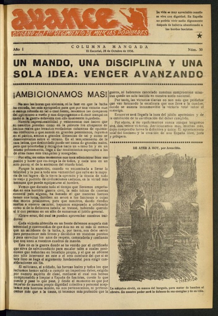 Miniatura de Avance: boletín de lucha antifascista de 28 de octubre de 1936, nº 30