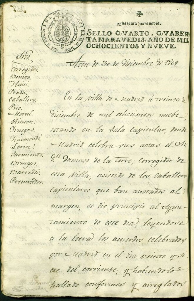 Miniatura de Libro de Acuerdos del Ayuntamiento de Madrid del 30 de Diciembre de 1809