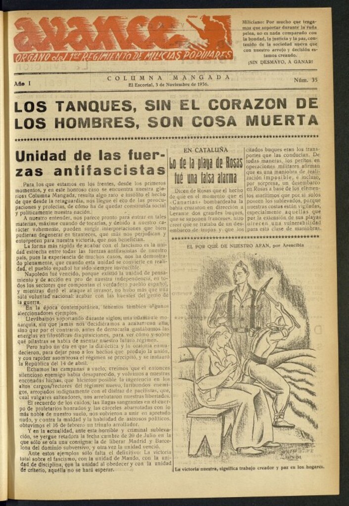 Miniatura de Avance: boletín de lucha antifascista de 3 de noviembre de 1936, nº 35