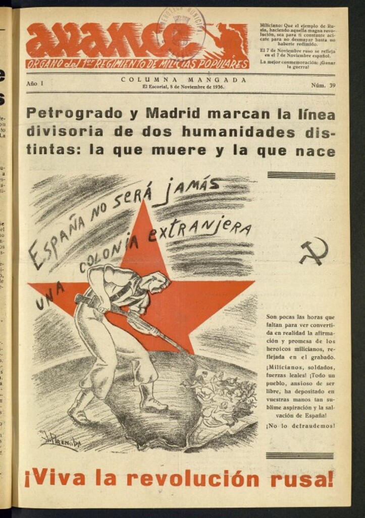 Miniatura de Avance: boletín de lucha antifascista de 8 de noviembre de 1936, nº 39