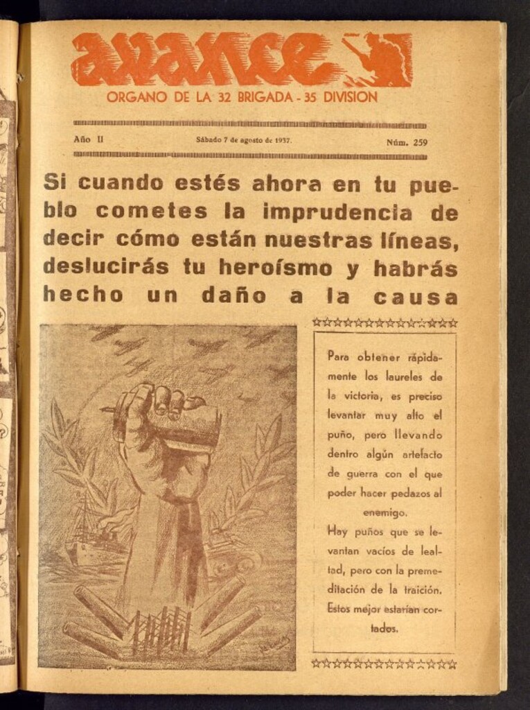 Miniatura de Avance: órgano de la XXXII brigada, de 7 de agosto de 1937, nº 259
