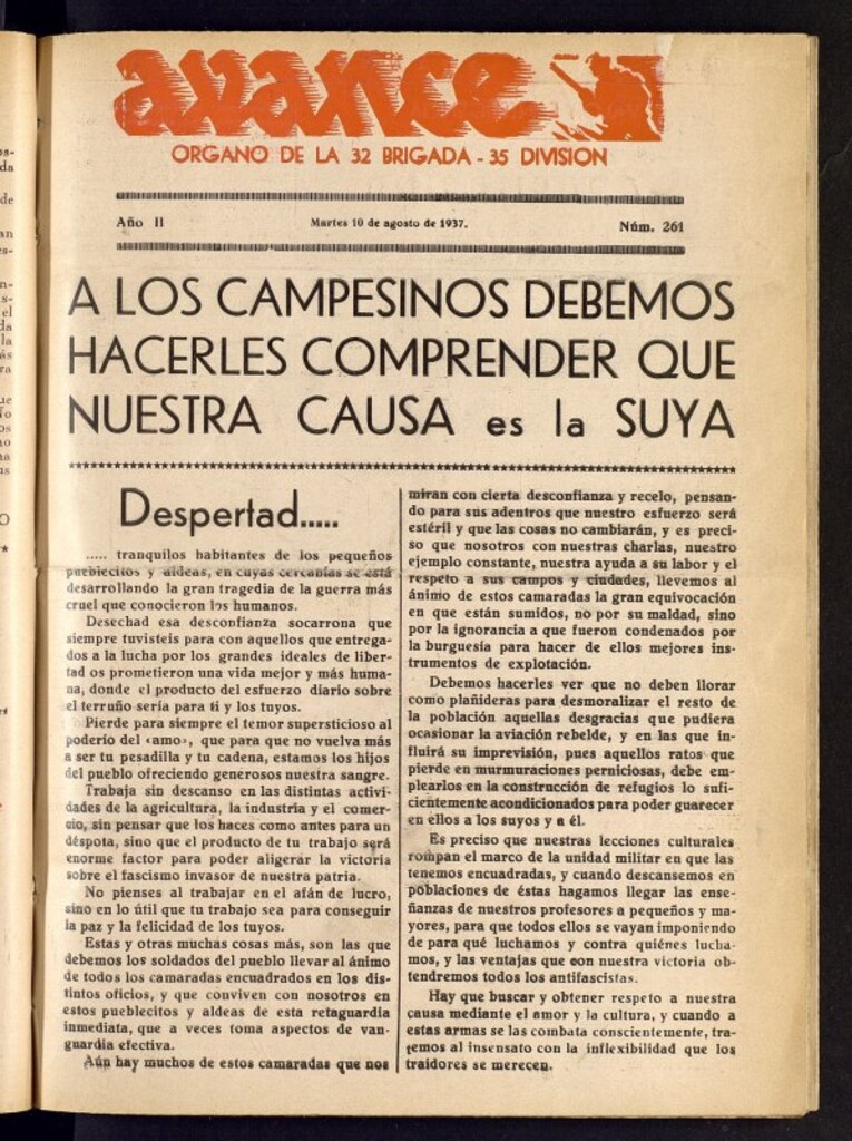 Miniatura de Avance: órgano de la XXXII brigada, de 10 de agosto de 1937, nº 261