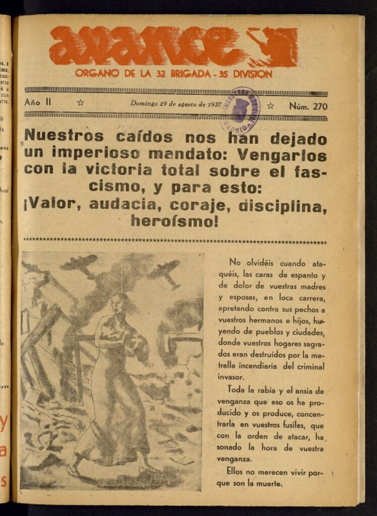 Miniatura de Avance: órgano de la XXXII brigada, de 29 de agosto de 1937, nº 270