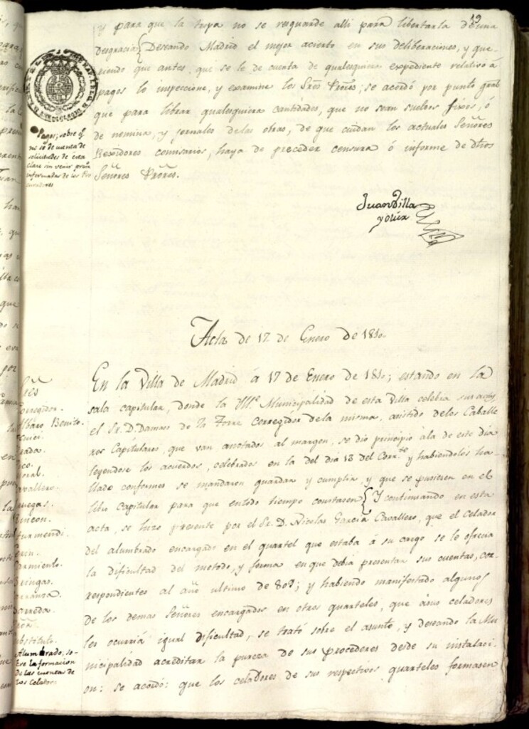Miniatura de Libro de Acuerdos del Ayuntamiento de Madrid del 17 de enero de 1810