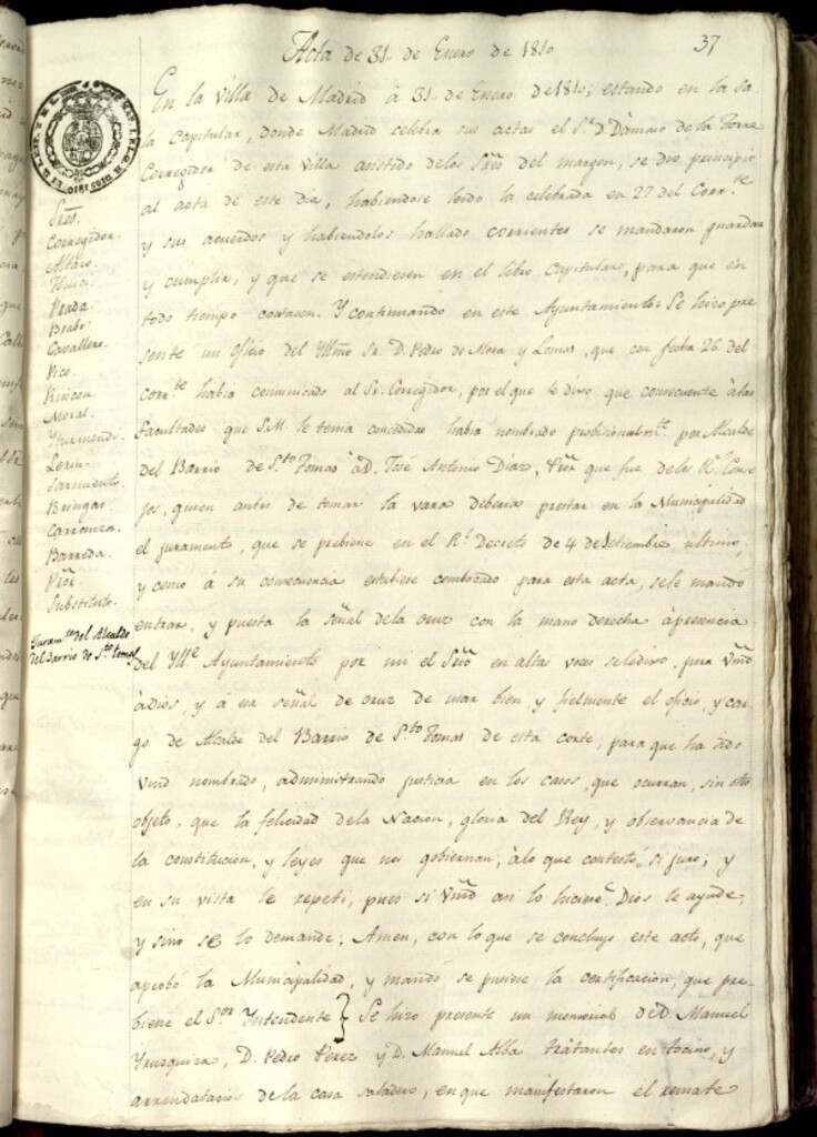 Miniatura de Libro de Acuerdos del Ayuntamiento de Madrid del 31 de enero de 1810
