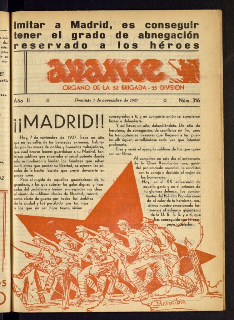 Miniatura de Avance: órgano de la XXXII brigada, de 7 de noviembre de 1937, nº 316