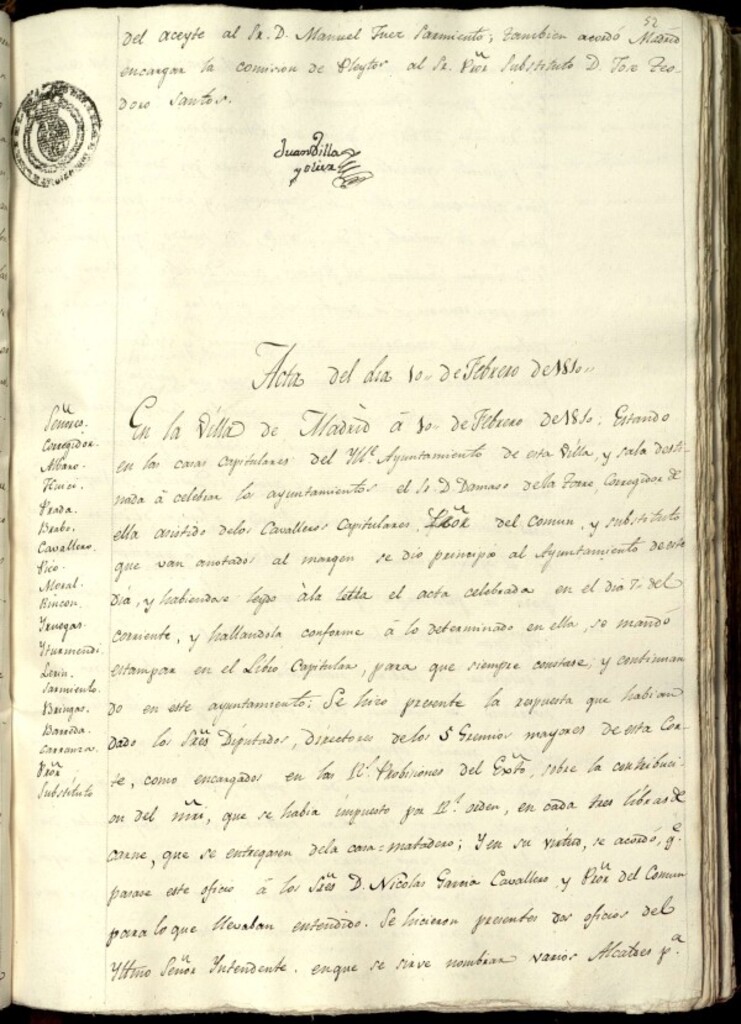 Miniatura de Libro de Acuerdos del Ayuntamiento de Madrid del 10 de febrero de 1810