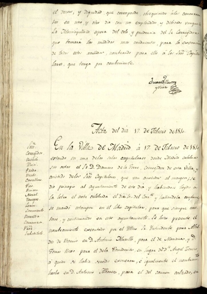 Miniatura de Libro de Acuerdos del Ayuntamiento de Madrid del 17 de febrero de 1810