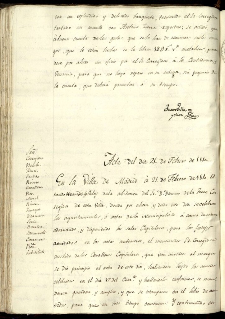 Miniatura de Libro de Acuerdos del Ayuntamiento de Madrid del 21 de febrero de 1810