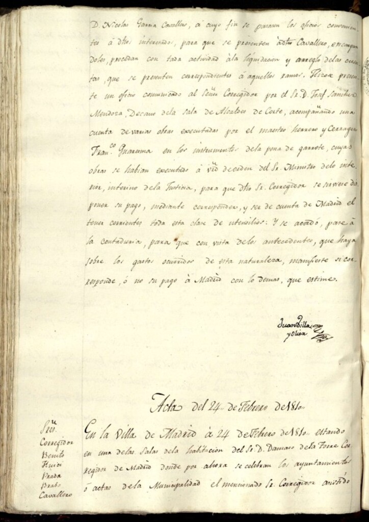 Miniatura de Libro de Acuerdos del Ayuntamiento de Madrid del 24 de febrero de 1810