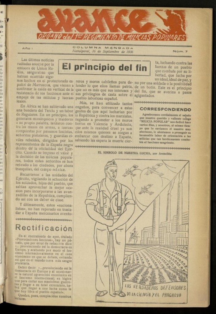 Miniatura de Avance: boletín de lucha antifascista de 16 de septiembre de 1936, nº 7