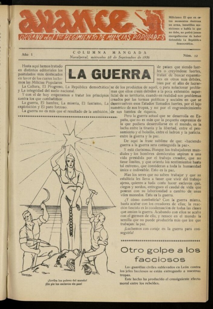 Miniatura de Avance: boletín de lucha antifascista de 23 de septiembre de 1936, nº 12