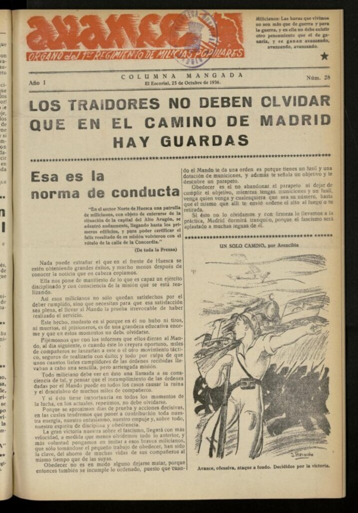 Miniatura de Avance: boletín de lucha antifascista de 25 de octubre de 1936, nº 28