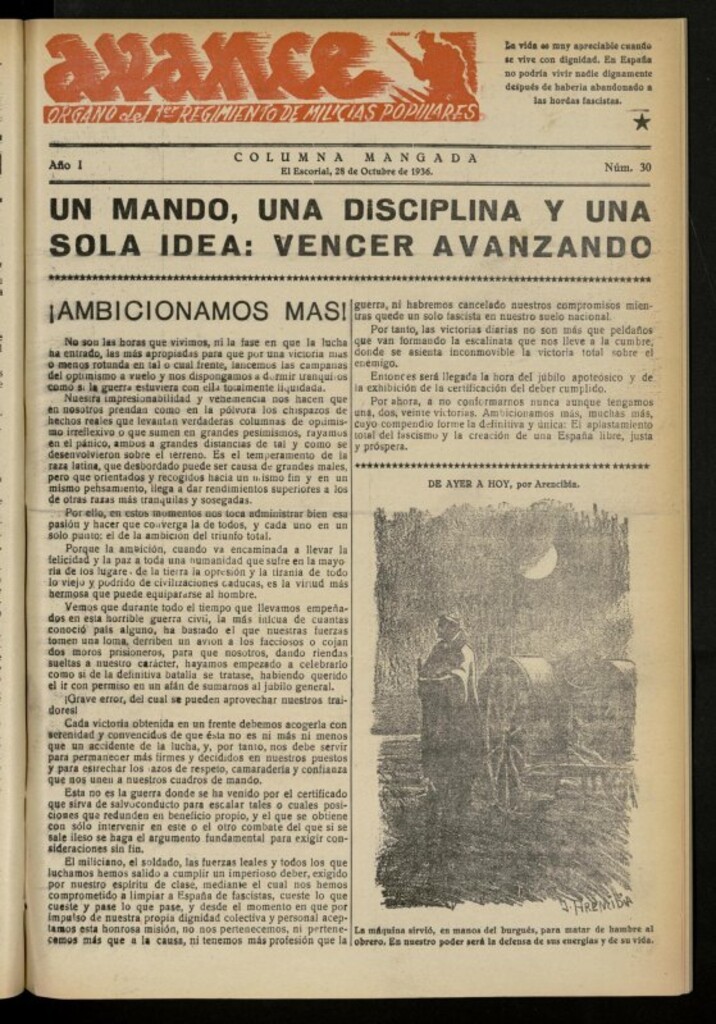 Miniatura de Avance: boletín de lucha antifascista de 28 de octubre de 1936, nº 30
