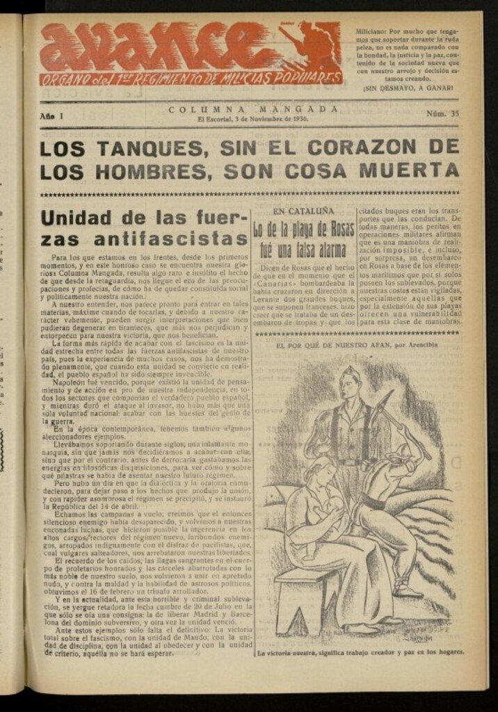 Miniatura de Avance: boletín de lucha antifascista de 3 de noviembre de 1936, nº 35