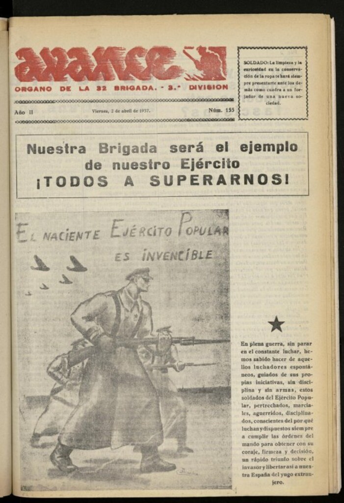 Miniatura de Avance: boletín de lucha antifascista de 2 de abril de 1937, nº 155