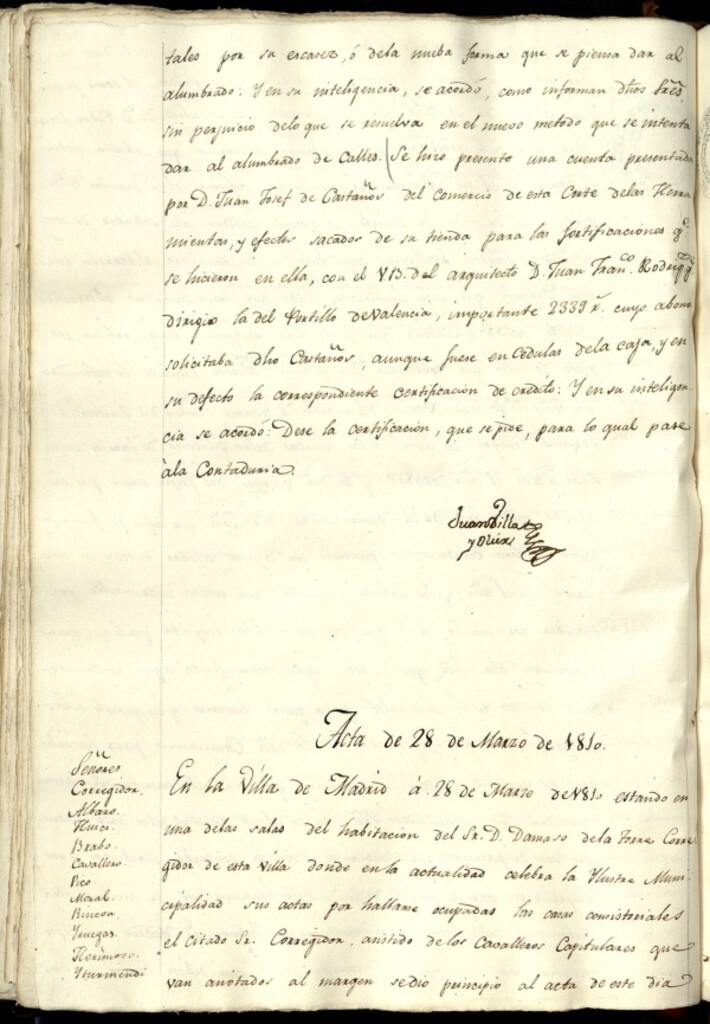 Miniatura de Libro de Acuerdos del Ayuntamiento de Madrid del 28 de marzo de 1810