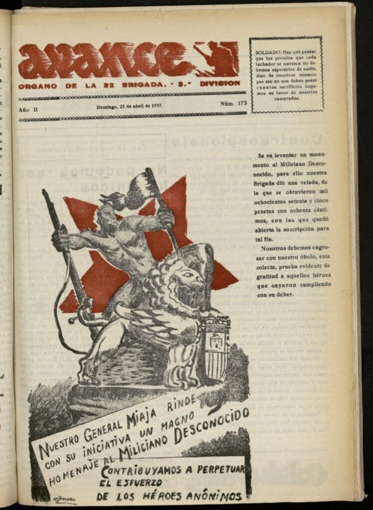 Miniatura de Avance: boletín de lucha antifascista de 25 de abril de 1937, nº 173