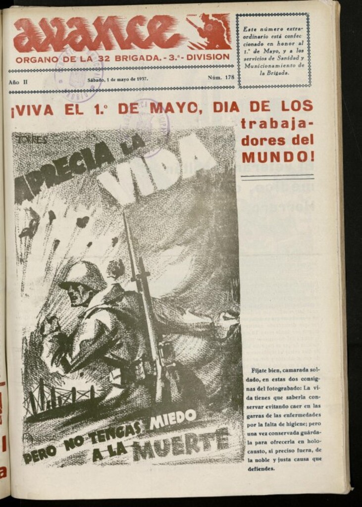 Miniatura de Avance: boletín de lucha antifascista de 1 de mayo de 1937, nº 178