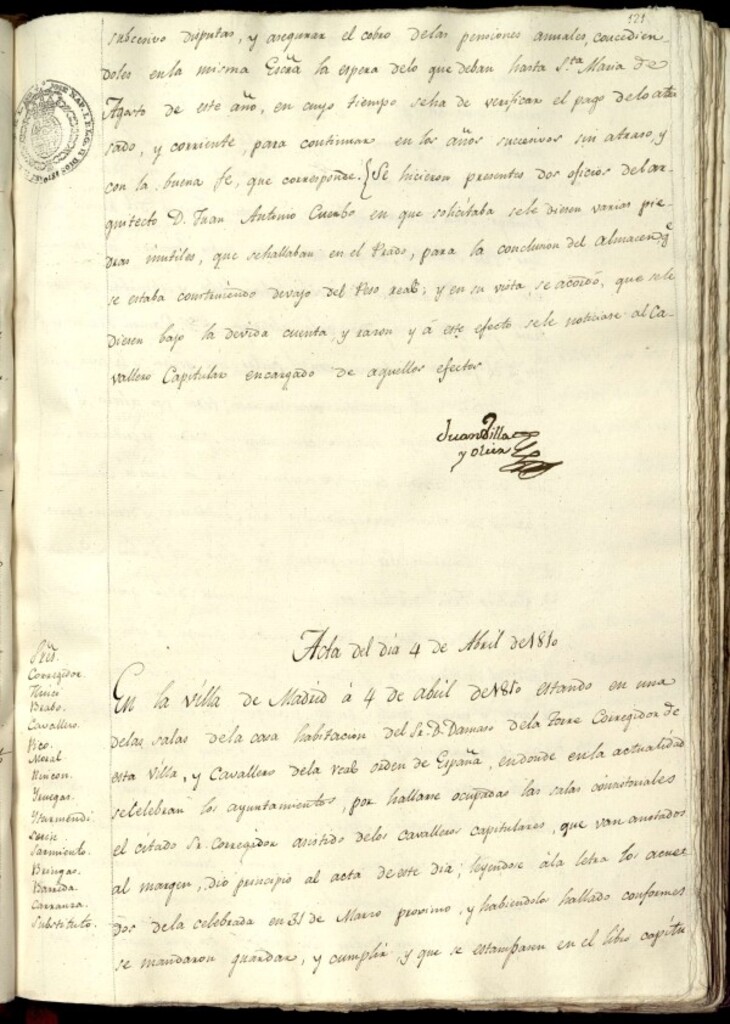 Miniatura de Libro de Acuerdos del Ayuntamiento de Madrid del 4 de abril de 1810
