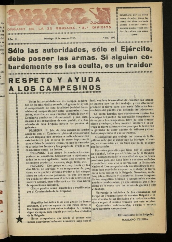Miniatura de Avance: boletín de lucha antifascista de 23 de mayo de 1937, nº 196