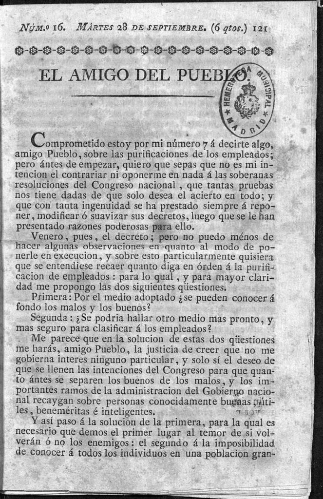 Miniatura de El Amigo del pueblo del 28 de Septiembre de 1813