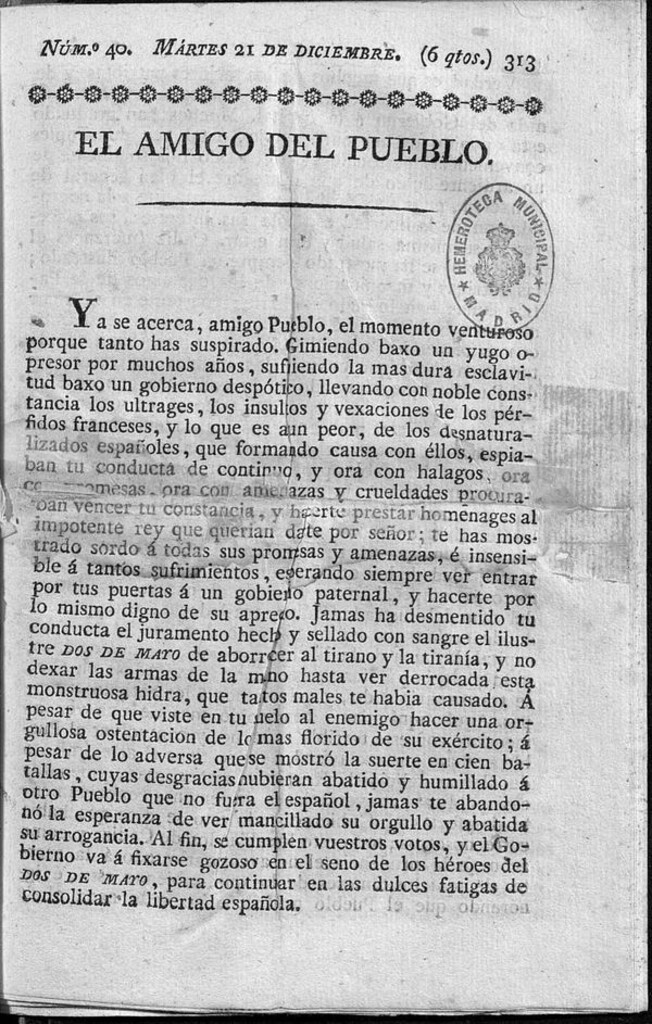 Miniatura de El Amigo del pueblo del 21 de Diciembre de 1813