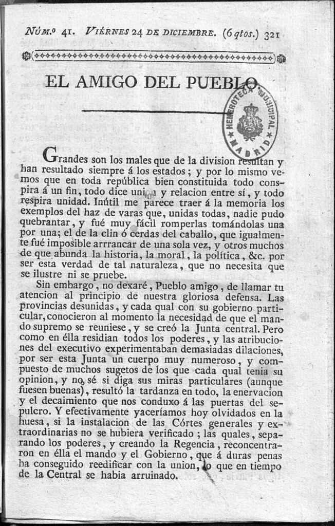 Miniatura de El Amigo del pueblo del 24 de Diciembre de 1813