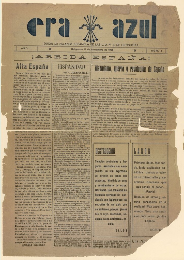Miniatura de Era Azul: guión de Falange Española de las J.O.N.S. de Ortigueira