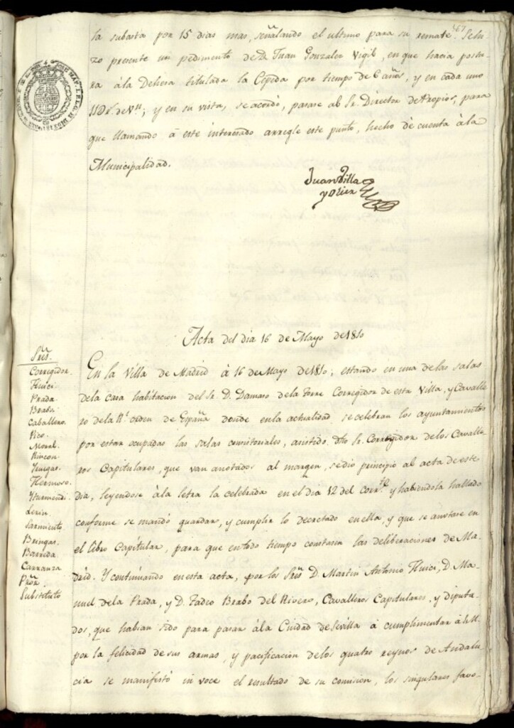 Miniatura de Libro de Acuerdos del Ayuntamiento de Madrid del 16 de mayo de 1810