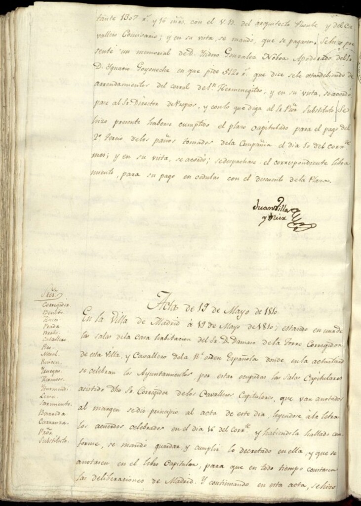 Miniatura de Libro de Acuerdos del Ayuntamiento de Madrid del 19 de mayo de 1810
