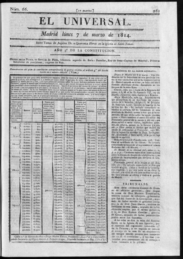 Miniatura de El Universal del lunes 7 de marzo de 1814.