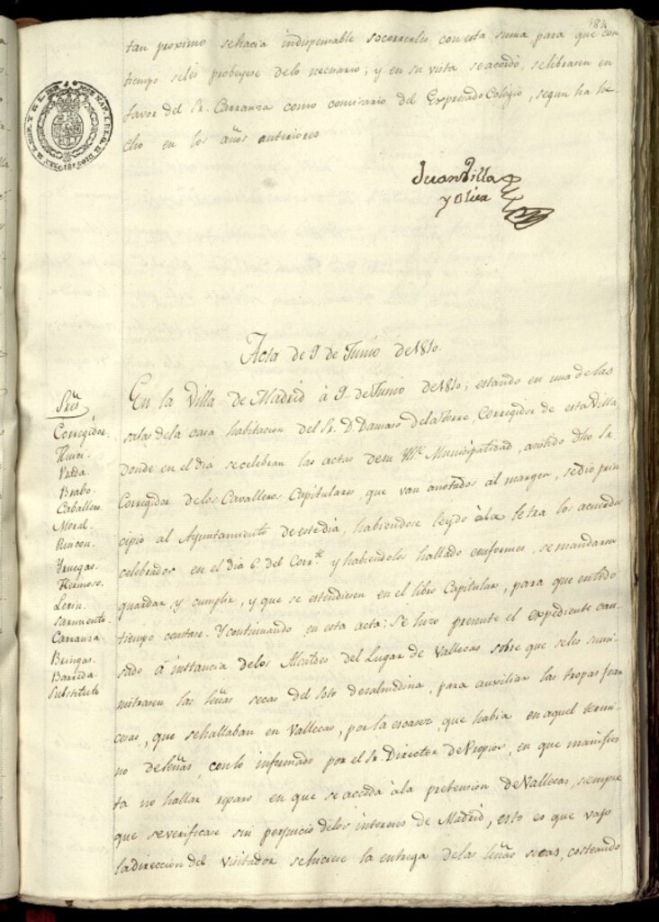 Miniatura de Libro de Acuerdos del Ayuntamiento de Madrid del 9 de junio de 1810