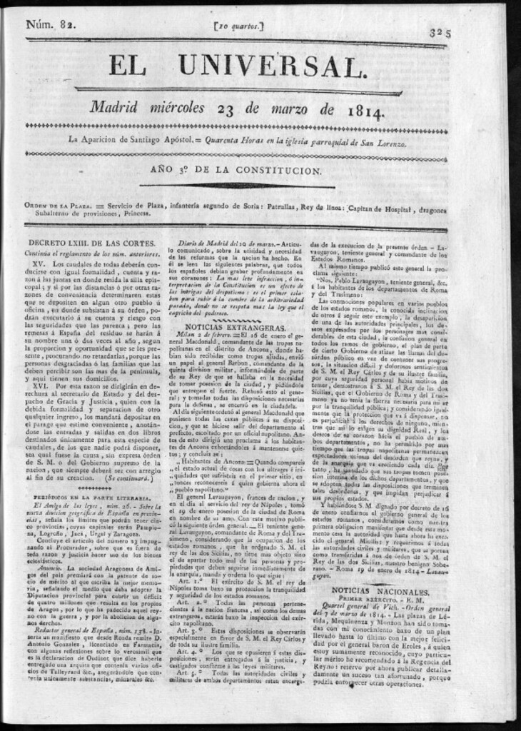 Miniatura de El Universal del miércoles 23 de marzo de 1814.