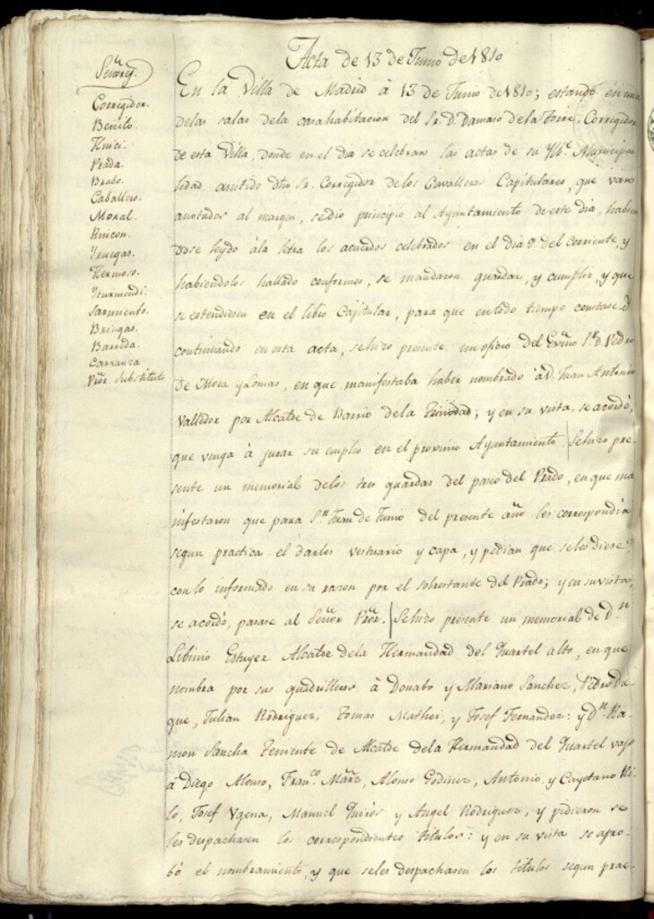 Miniatura de Libro de Acuerdos del Ayuntamiento de Madrid del 13 de junio de 1810