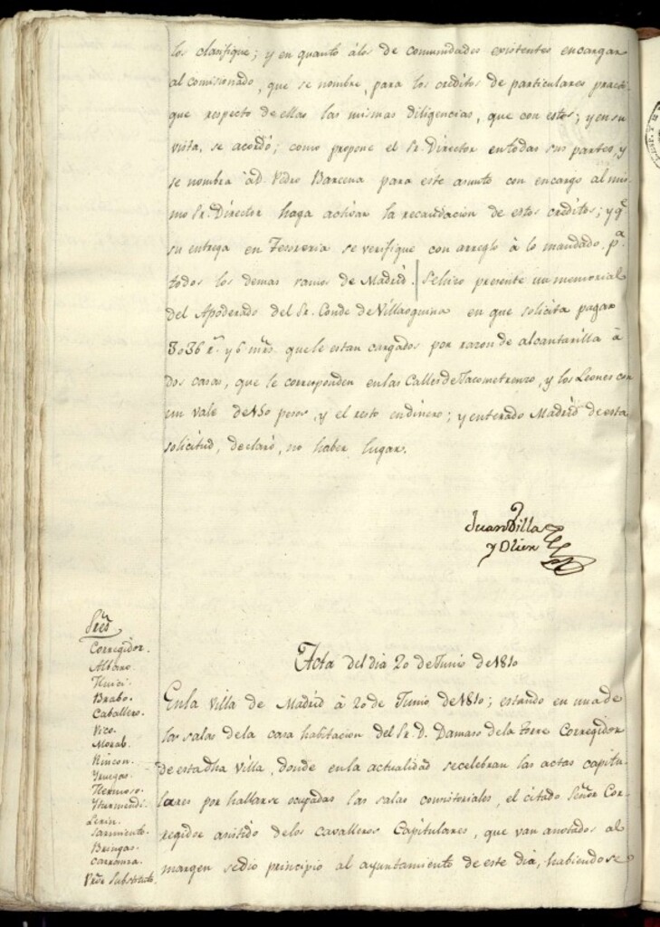 Miniatura de Libro de Acuerdos del Ayuntamiento de Madrid del 20 de junio de 1810