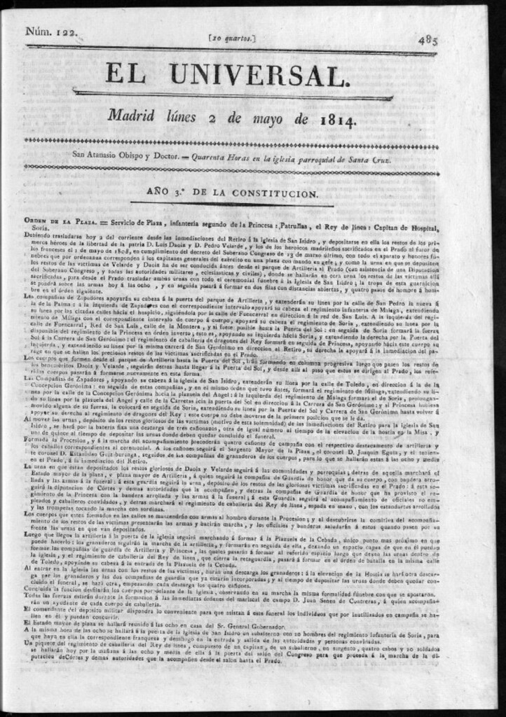 Miniatura de El Universal del lunes 2 de mayo de 1814.
